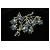 BEAUTIFUL BLUE RHINESTONE & SILVERTONE BROOCH