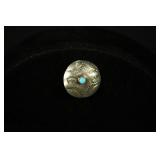 STERLING AND TURQUOISE BUTTON ABOUT 7/8'