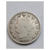 Better Grade Partial Liberty 1907 V-Nickel