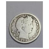 Silver 1899 Barber Quarter