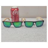 2pk Unisex Wayfarer Bamboo Temples Sunglasses