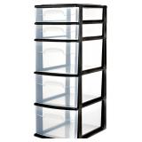 HOMZ 5-Tier Clear Drawer Tower, Black Frame