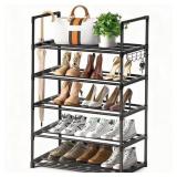 5-Tier Shoe Rack with Hooks for Closet