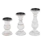3pk White Wood Pillar Candle Holder