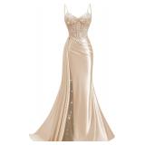 Size 12 Womens V-Neck Mermaid Satin Prom Dress