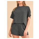 M Womens Ribbed Tee & Shorts Set