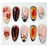 Autumn Animal Print 3D Flower Nails