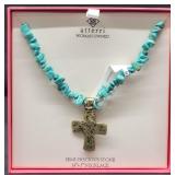 14x3in Semi Precious Stone Cross Necklace