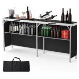 78in Portable Bar Table 2-Tier Shelves VINGLI
