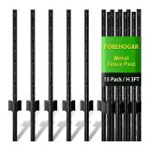 15pc Metal Fence Post Black U Posts 3ft