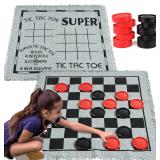 3-in-1 Vintage Checkers Tic Tac Toe Mat