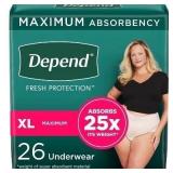 26ct XL Depend Fresh Incontinence Underwear