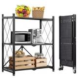 3-Tier Foldable Shelf w/Wheels 31.9x28in