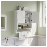 Smuxee White Bath Cabinet with Towels Bar