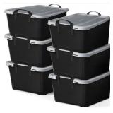 55 Qt Stackable Lidded Storage, Black (6 Pack)