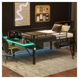 Gaming Style Black Loft Bed with Tabletop