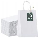 ~50pc White Kraft Paper Bags 5.25x3.75x8in
