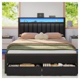 Furnulem Bed Frame w/ Charger & LED Queen