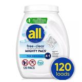 120ct All Free Clear Mighty Pacs Detergent