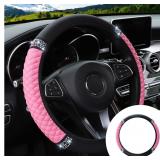 5pk Bling Leather Steering Wheel Cover, Pink 15in