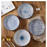 4pc Cermaic Plates in Various Designs, 8in