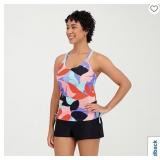 L Womens Geo Tankini with Swimming Skirt