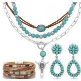 3pc Western Jewelry Set Turquoise Dangle RechicGu