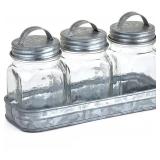 3pk Glass Canisters in Galvanized Tray