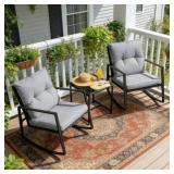 3pc Rocking Wicker Bistro Set, Grey