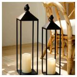 2pk Perfnique Black Lanterns, LED Timer