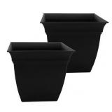 2pk Square Plastic Planters with Saucer, 12in