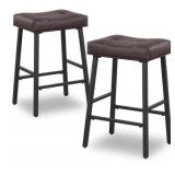 2ct Bar Stools Set Brown/Black Metal 24in