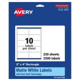 2500ct Avery Matte White Labels, 2x4in