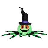 5ft Green Spider with Witch Hat