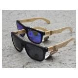 2pc Unisex Wayfarer Bamboo Temple Sunglasses Pugs