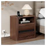 24in Walnut Nightstand with Charging Station