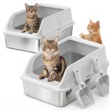 2 Pack XL Stainless Steel Litter Box w/Lid 23x15in