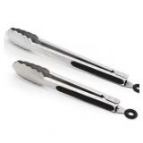 2pc Stainless Steel Kitchen Tongs Set 9in & 12in