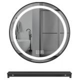 20in Black Frame Round LED Mirror with Shelf