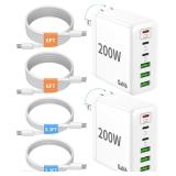 2 Pack USB C Charger 200W GaN 6-Port PD