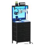 Nightstand with Charging Station and LED Light