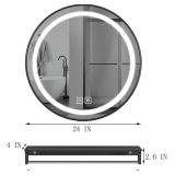 24in LED Bathroom Mirror with Shelf, Round, Black