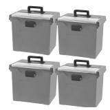 4pc Portable Plastic File Box with Lid, Gray
