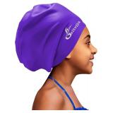 Kids XL Swim Cap Black Hair Protection Hat