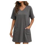 XL Marvmys Cotton Nightgown Nightshirt Dark Grey