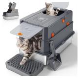FURTIME Stainless Litter Box with Lid XL Grey