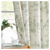 2pc JINCHAN Linen Curtains Green Beige 84in