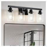 Vanity Light, Matte Black Sconce with Glass