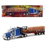 Kenworth W900 Truck with Flatbed Trailer Blue