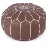 20in Genuine Leather Round Pouf Ottoman